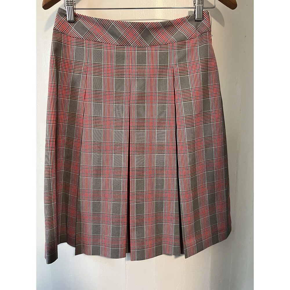 Brooks Brothers Plaid Pleated A-Line Knee Length Skirt Black White Red Size 4 P